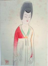 現代作家デッサン集  日本画編 「六朝俑人」  安田靫彦  ※台紙付き
