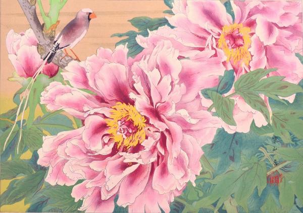 樂山花鳥画譜 分売：3 『牡丹に妃雀』（晩春）(土屋樂山（楽山篁