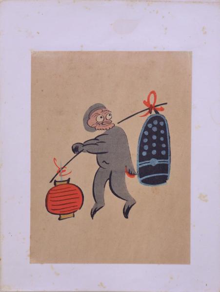 模写大津絵、座頭 耳付和紙色紙 『座頭』 - 大津絵の店 Online Shop