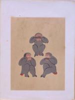 楠瀬日年 大津絵 14 庚申猿 (三猿 見ざる言わざる聞かざる)