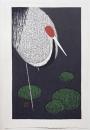 河野薫 木版画『丹頂鶴』　直筆サイン入　