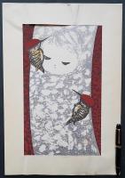 河野薫 木版画『きつつき(B)』　直筆サイン入　