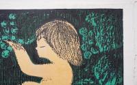 河野薫 木版画『森の中の少女』　直筆サイン入　