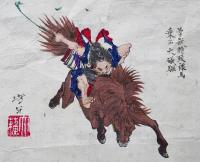 月岡芳年 木版画 芳年略画 1枚2図『曽我時致裸馬乗而大磯駆/ 真如月』