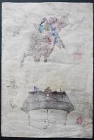 月岡芳年 木版画 芳年略画 1枚2図『曽我時致裸馬乗而大磯駆/ 真如月』