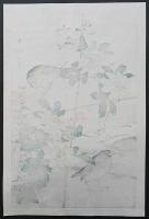 幸野楳嶺 復刻木版画『時計草に桑鳥』