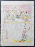 フンデルトヴァッサー (Hundertwasser) 木版画『雨と家並』