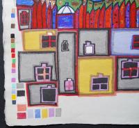 フンデルトヴァッサー (Hundertwasser) 木版画『屋根の上の川』