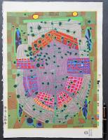 フンデルトヴァッサー (Hundertwasser) 木版画『雨滴と自動車』
