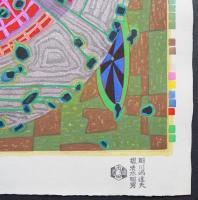 フンデルトヴァッサー (Hundertwasser) 木版画『雨滴と自動車』