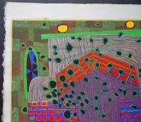フンデルトヴァッサー (Hundertwasser) 木版画『雨滴と自動車』