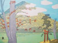 小泉癸巳男 木版画『中禅寺湖』 国立公園日光風景 第五景