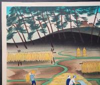 大野麦風 木版画『脱穀(仮題)』