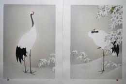 上村松篁 シルクスクリーン『丹頂鶴』(左右一対) 限定250部 非売品 証明書付