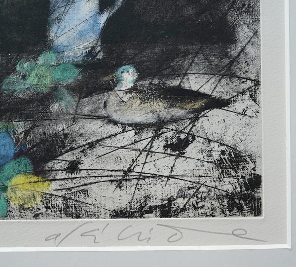銅版画（エッチング・アクワチント今村由男「開く時」直筆サイン 額装済 2/50 今村昭秀 銅版画『花と果物』限定150部 直筆サイン入(今村昭秀