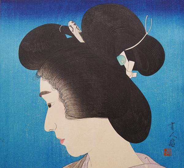 鳥居言人(鳥居清忠) 木版画『夏妓』(おんな十二題より)(彫師：小池茂