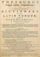 【ラテン語・英語洋書 / 合本版】 英国人向け エインズワース・ラテン語簡約辞典『Thesaurus linguae latinae compendiarius, or, A compendious dictionary of the Latin tongue : designed chiefly for the use of the British nations』 1746年刊