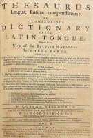 【ラテン語・英語洋書 / 合本版】 英国人向け エインズワース・ラテン語簡約辞典『Thesaurus linguae latinae compendiarius, or, A compendious dictionary of the Latin tongue : designed chiefly for the use of the British nations』 1746年刊