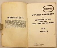 【英語洋書】 トライアンフ オーナーズハンドブック 1976年モデル ボンネビル750 / タイガー750 『Triumph Owners Handbook for 1976 Models Bonneville 750 Tiger 750』