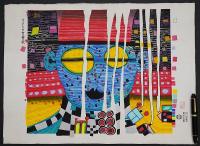 フンデルトヴァッサー (Hundertwasser) 木版画 『オシドリの白い霧の歌』