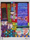 フンデルトヴァッサー (Hundertwasser) 木版画 『山高帽と皇帝達』