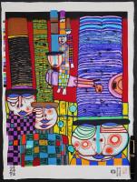 フンデルトヴァッサー (Hundertwasser) 木版画 『山高帽と皇帝達』