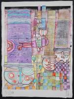 フンデルトヴァッサー (Hundertwasser) 木版画 『山高帽と皇帝達』