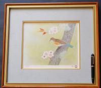 上村淳之 リトグラフ『花時(小さい四季シリーズ vol.2)』限定200部 作家保存版 (ルリビタキ)