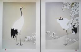上村松篁 シルクスクリーン『丹頂鶴』(左右一対) 限定250部 非売品 証明書付