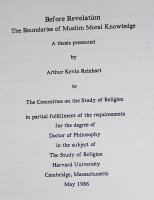 英語洋書　ハーバード大学学位論文　Before Revelation: The Boundaries of Muslim Moral Knowledge【啓示の前に：イスラム教徒の道徳知識の境界】