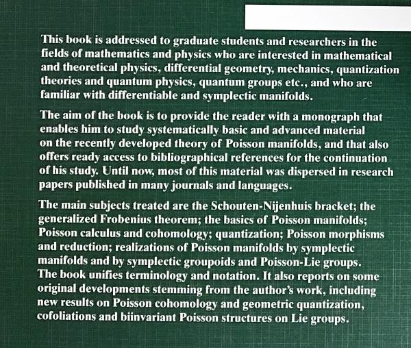 英語数学洋書 Lectures on the Geometry of Poisson manifolds【ポアソン多様体の幾何学に関する講義】(Izu Vaisman) / 古本、中古本、古書籍の通販は「日本の古本屋」 / 日本の古本屋 英語数学洋書 Lectures on the Geometry of Poisson manifolds【ポアソン多様体の幾何学に関する講義】(Izu Vaisman) / 古本、中古本、古書籍の通販は「日本の古本屋」 / 日本の古本屋