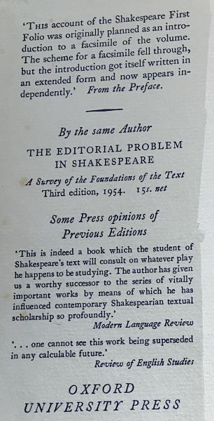 英語洋書 The Shakespeare First Folio: Its Bibliographical and 