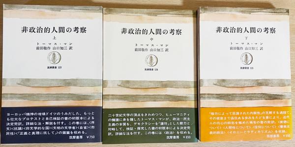 非政治的人間の考察』上・中・下3冊揃い トーマス・マン - 人文/社会