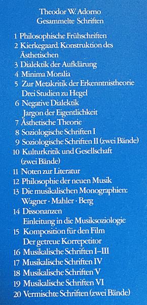 ドイツ語哲学洋書 アドルノ全集 全20巻23冊揃 【Theodor W. Adorno