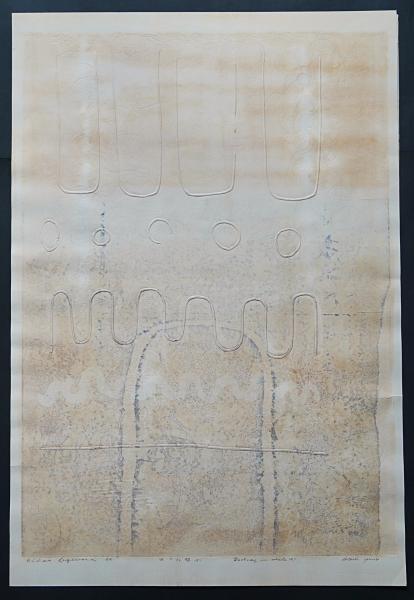 萩原英雄 大判抽象木版画『白の幻想 No.2』作家保存版 直筆サイン入