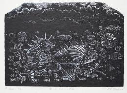 日和崎尊夫 木口木版画『魚のカーニバル』