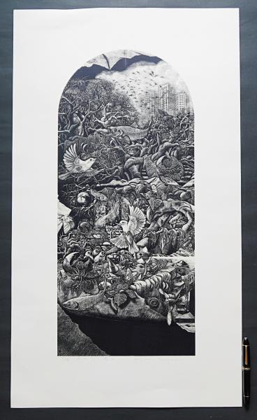 小林敬生 大判木口木版画 『蘇生の刻-讃歌-』限定50部 (小林敬生