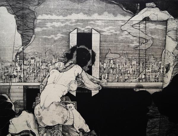 多賀新 銅版画『待つ女』(春陽堂 江戸川乱歩文庫「屋根裏の散歩