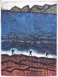 小野忠重 木版画『海草とり』 作家保存版 限定5部
