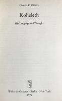 英語洋書 コヘレト：その言葉と思想【Koheleth : his language and thought】