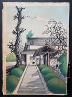 大野麦風 木版画『初冬風景』