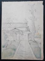 大野麦風 木版画『初冬風景』