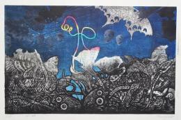 黒崎彰 初期作品 木版画『地の声・ちょう (W-43)』 Ed.25の内,No.1