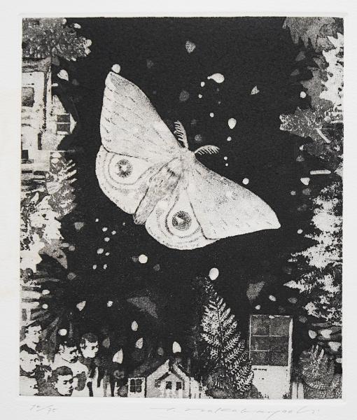 中林忠良 銅版画2点『蛾Ⅰ:いたいたしげなあかつきさして