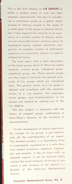 英語洋書 リー群論【Theory of Lie groups】(Claude Chevalley