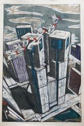 河内成幸 大判木版画『翔べ(Ⅵ)』Flying　限定35部