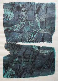 萩原英雄 大判木版画(両面刷り)『藍の幻想 No.4 (Fantasy in blue)』限定50部