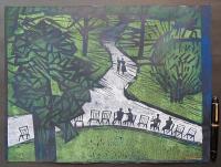 小野忠重 全国市長会所蔵 木版画『ウィーンの公園』 限定85部