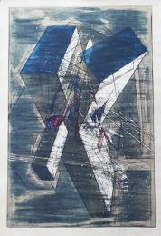 河内成幸 カリフォルニア国際版画展最高賞受賞作 大判木版画(凸凹摺り)『加速夢Ⅴ』限定75部