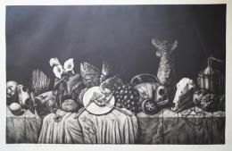 坂爪厚生 メゾチント 大判銅版画『晩餐のテーブルⅡ-視線のゆらぎがもの達の在り様を変貌させる』 限定15部 